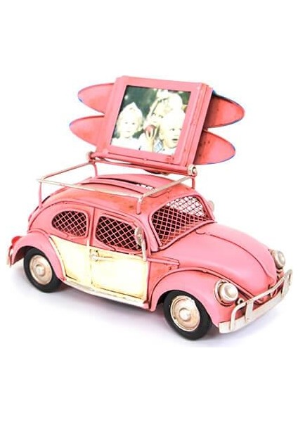 Dekoratif Metal Araba Çerçeveli ve Kumbaralı Biblo Hediyelik