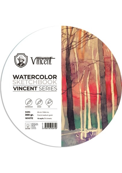 Watercolor Daire Sketchbook 300 gr 10 Sayfa Suluboya Defteri 25 cm