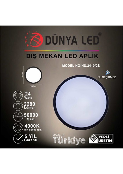 HS.2410/2-S 24W Siyah Kasa LED Glob Armatür 4000K Ilık Beyaz Işık