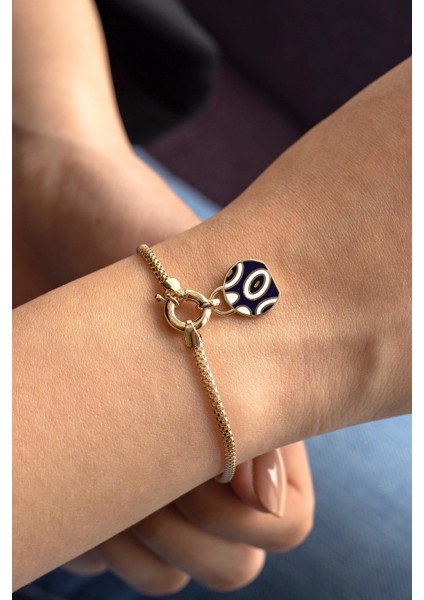 Mavi Mineli Hasır Altın Bileklik