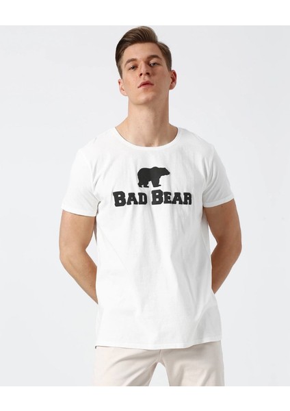 Bad Bear Erkek Ekru Baskılı Bisiklet Yaka Tişört