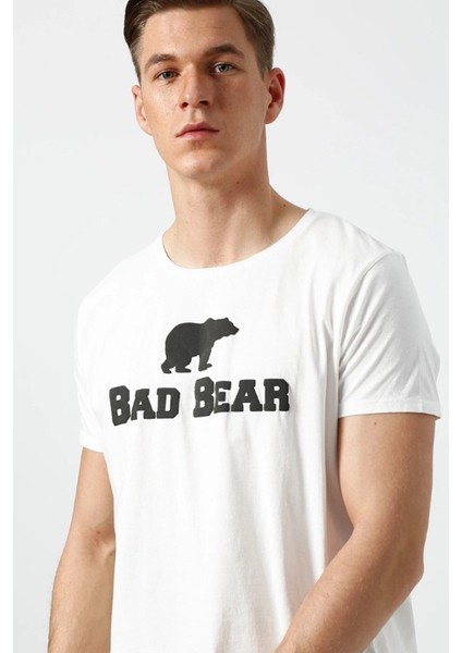 Bad Bear Erkek Ekru Baskılı Bisiklet Yaka Tişört