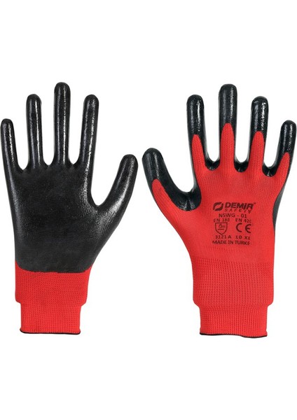 Safety Nitril Iş Eldiveni Kırmızı Siyah 12 Çift 10 No