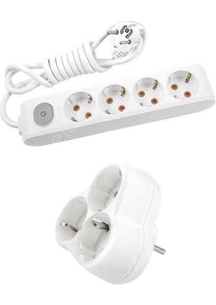 Beyaz Set Multi-Let 4'lü Anahtarlı Topraklı Ç.k. Grup Priz 2 Metre + 3'lü Yonca Fiş-Priz