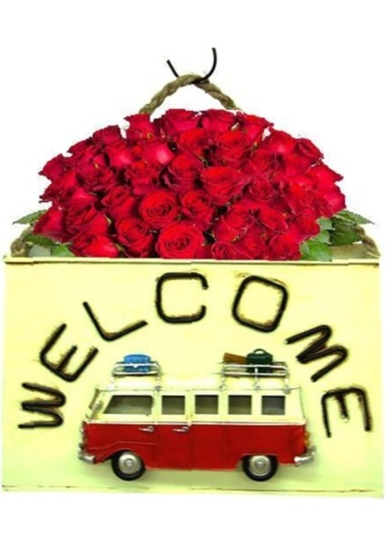 Dekoratif Metal Saksı Vintag Minibüs Temalı Armağanlik