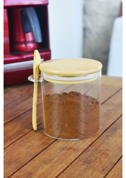 Dita Bambu Vakumlu Kapak Kaşıklı Kavanoz Küçük 450 ml