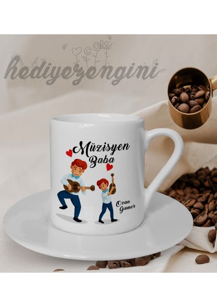 Kişiye Özel Müzisyen Baba Temalı Beyaz Kahve Fincanı