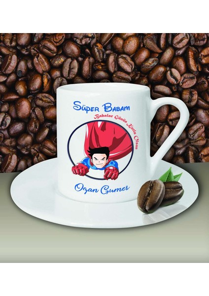 Kişiye Özel Süper Babam Tasarımlı Beyaz Kahve Fincanı