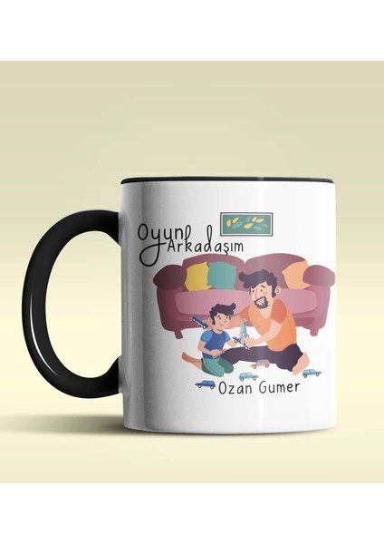 Kişiye Özel Oyun Arkadaşım Tasarımlı Siyah Renkli Kupa