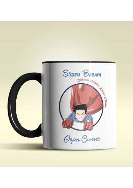 Kişiye Özel Süper Babam Tasarımlı Siyah Kupa Bardak