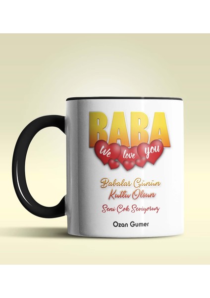Kişiye Özel Baba Tasarımlı Siyah Kupa Bardak
