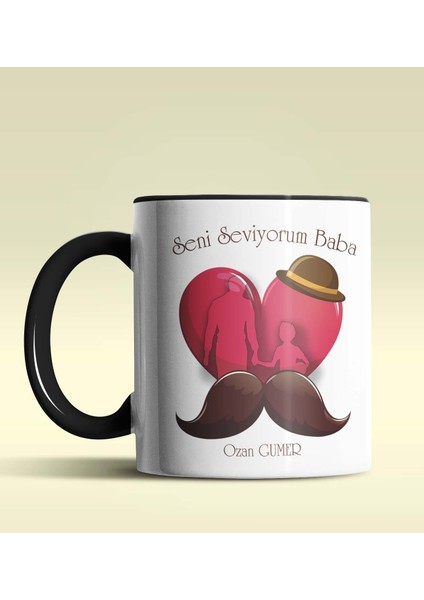 Kişiye Özel Seni Seviyorum Baba Tasarımlı Siyah Kupa Bardak