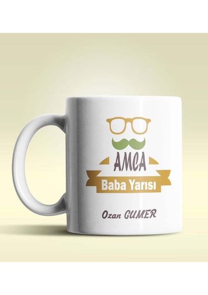 Kişiye Özel Amca Baba Yarısı Tasarımlı Beyaz Kupa Bardak