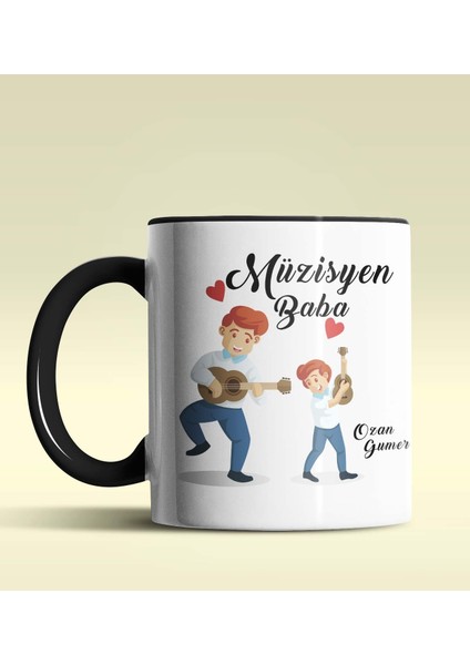Kişiye Özel Müzisyen Baba Tasarımlı Siyah Renkli Kupa