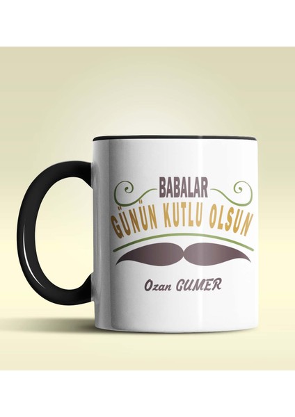 Kişiye Özel Babalar Günün Kutlu Olsun 6 Tasarım Siyah Kupa Bardak