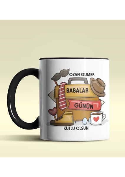 Kişiye Özel Babalar Günün Kutlu Olsun Tasarımlı Siyah Renkli Kupa