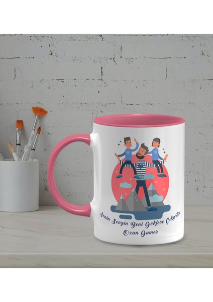 Kişiye Özel Senin Sevgin Beni Göklere Çıkartır Temalı Pembe Renk Kupa