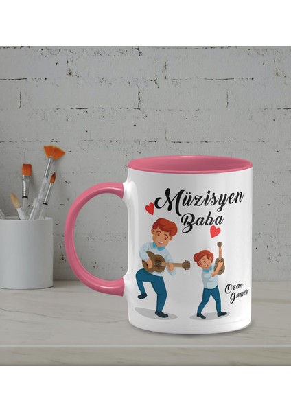 Kişiye Özel Müzisyen Baba Temalı Pembe Renk Kupa