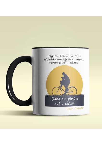 Kişiye Özel Babalar Günü Mesajlı 4 Tasarımlı Siyah Kupa Bardak