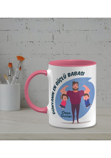 Kişiye Özel Dünyanın En Güçlü Babası Temalı Pembe Renk Kupa