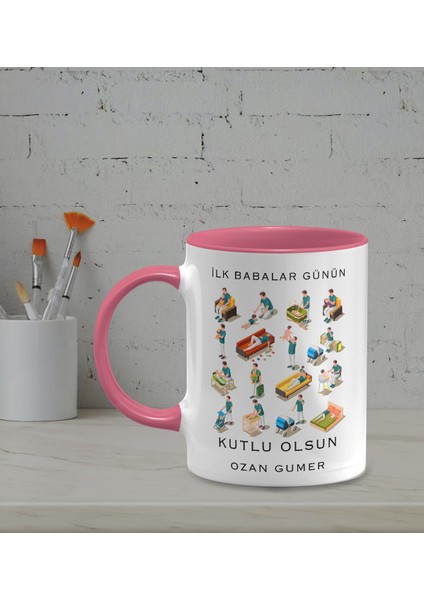 Kişiye Özel Ilk Babalar Günü Temalı Pembe Renk Kupa