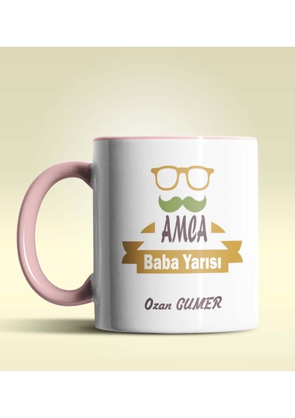 Kişiye Özel Amca Baba Yarısı Tasarımlı Pembe Kupa Bardak