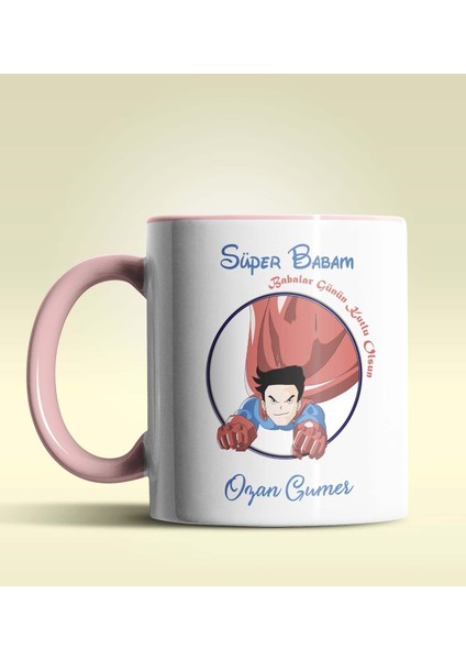 Kişiye Özel Süper Babam Tasarımlı Pembe Kupa Bardak