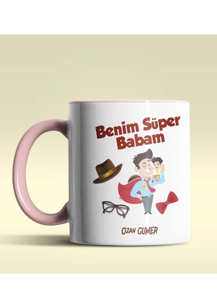 Kişiye Özel Benim Süper Babam Tasarımlı Pembe Kupa Bardak