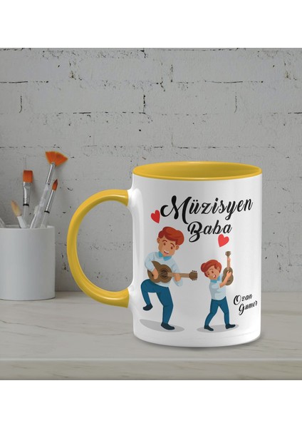 Kişiye Özel Müzisyen Baba Temalı Sarı Renk Kupa