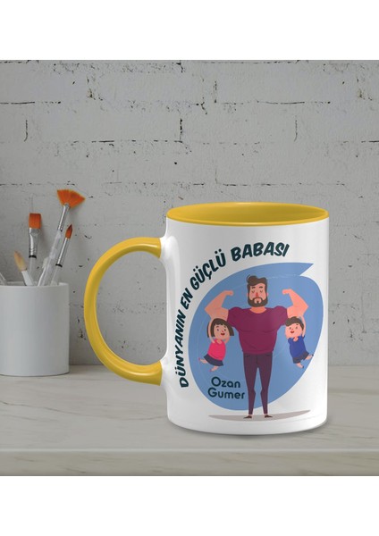 Kişiye Özel Dünyanın En Güçlü Babası Temalı Sarı Renk Kupa