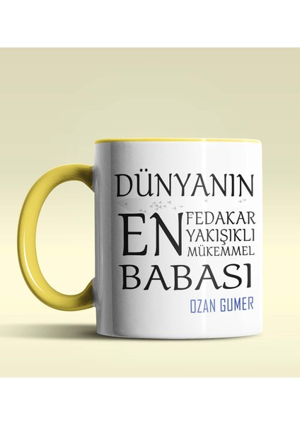 Kişiye Özel Dünyanın En En En Babası Temalı Sarı Kupa Bardak