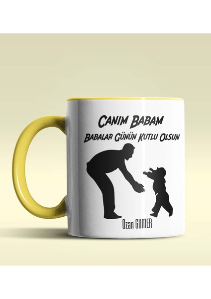 Kişiye Özel Babalar Günün Kutlu Olsun 9 Tema Sarı Kupa Bardak