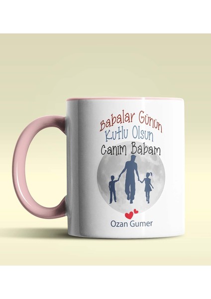 Kişiye Özel Babalar Günün Kutlu Olsun 12 Tema Pembe Kupa Bardak