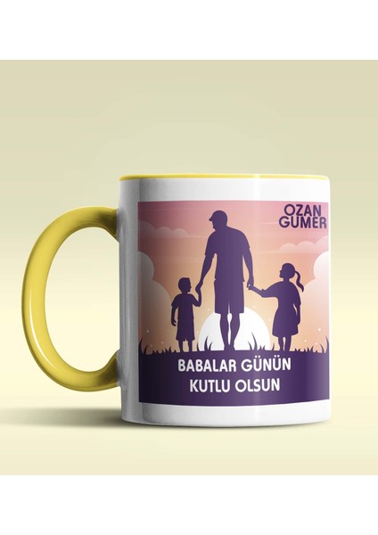 Kişiye Özel Babalar Günün Kutlu Olsun 2 Tasarımlı Sarı Renkli Kupa