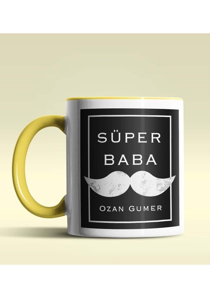 Kişiye Özel Süper Baba Tasarımlı Sarı Renkli Kupa