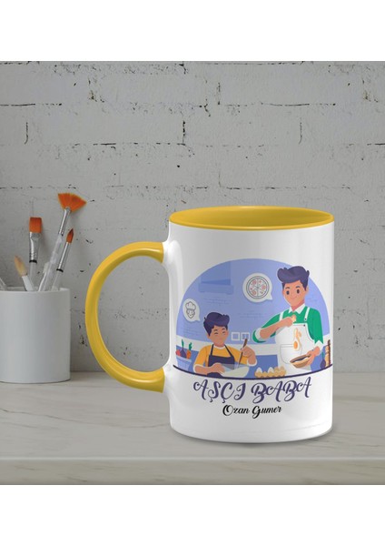Kişiye Özel Aşçı Baba Temalı Sarı Renk Kupa