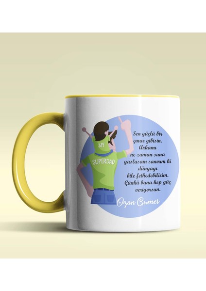 Kişiye Özel Babalar Günü Mesajlı 3 Tasarımlı Sarı Kupa Bardak