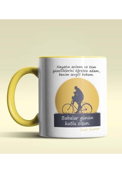 Kişiye Özel Babalar Günü Mesajlı 4 Tasarımlı Sarı Kupa Bardak