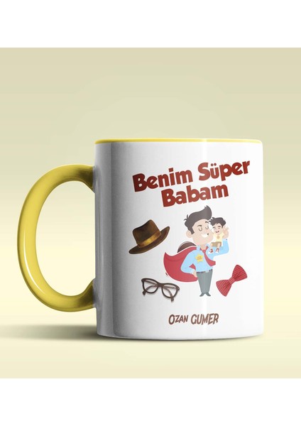 Kişiye Özel Benim Süper Babam Tasarımlı Sarı Kupa Bardak