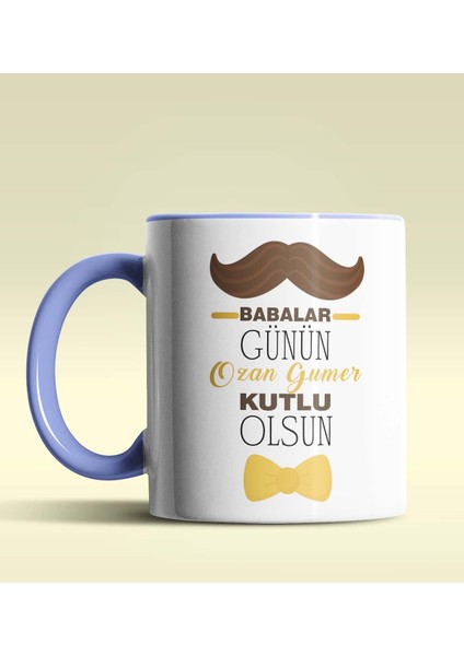 Kişiye Özel Babalar Günün Kutlu Olsun 5 Tema Mavi Renkli Kupa