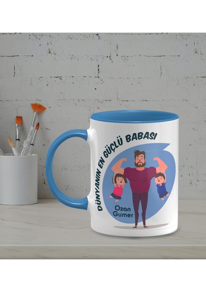 Kişiye Özel Dünyanın En Güçlü Babası Temalı Mavi Renk Kupa