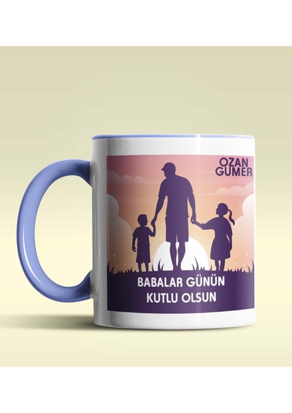 Kişiye Özel Babalar Günün Kutlu Olsun 2 Tasarımlı Mavi Renkli Kupa