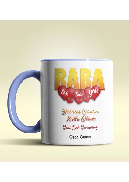 Kişiye Özel Baba Tasarımlı Mavi Kupa Bardak