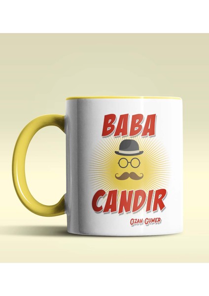 Kişiye Özel Baba Candır Tasarımlı Sarı Kupa Bardak