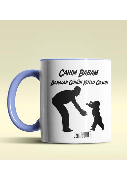 Kişiye Özel Babalar Günün Kutlu Olsun 9 Tema Mavi Kupa Bardak