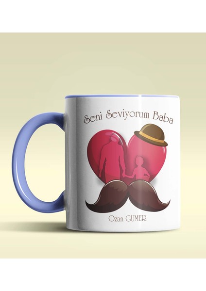 Kişiye Özel Seni Seviyorum Baba Tasarımlı Mavi Kupa Bardak