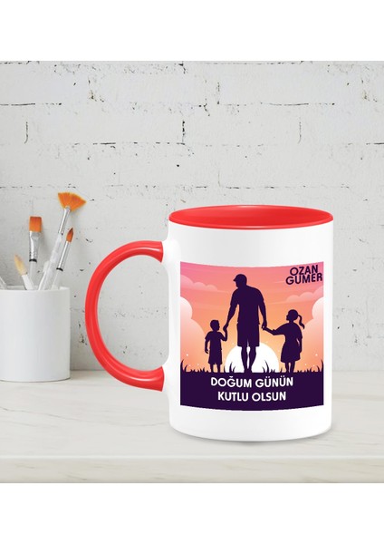 Kişiye Özel Doğum Günün Kutlu Olsun 2 Tasarımlı Kırmızı Renkli Kupa