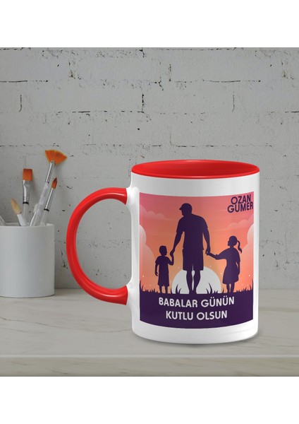 Kişiye Özel Babalar Günün Kutlu Olsun Temalı Kırmızı Renk Kupa