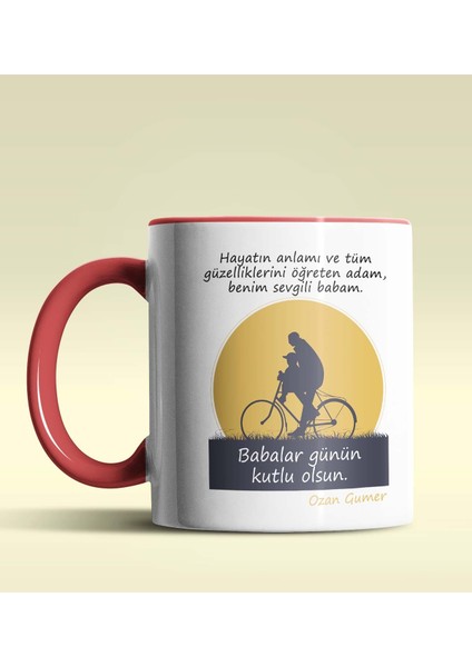 Kişiye Özel Babalar Günü Mesajlı 4 Tasarımlı Kırmızı Kupa Bardak