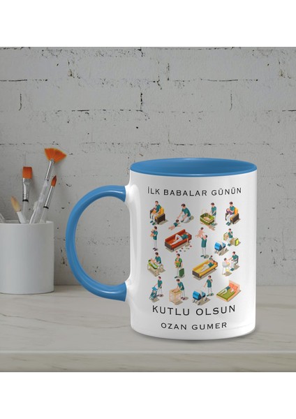 Kişiye Özel Ilk Babalar Günü Temalı Mavi Renk Kupa